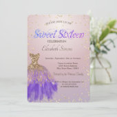Elegant Glitter Dress Diamonds Roze Sweet 16 Kaart (Staand voorkant)