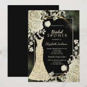 Elegant Glitter Dress Roses Bridal Shower  Kaart (Voorkant / Achterkant)