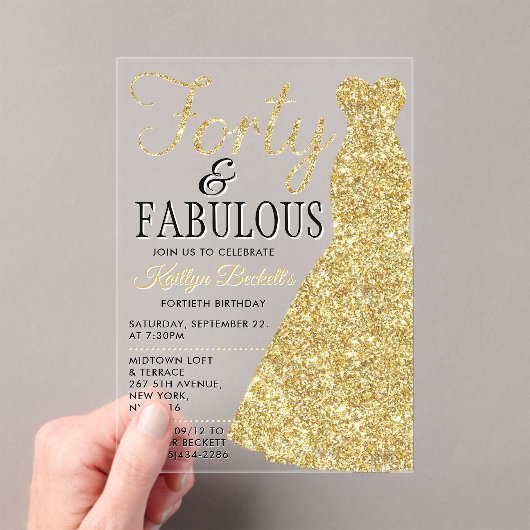 Elegant Glitter Dress | Veertig jaar en feestdag Acryl Uitnodigingen (Insitu (Draagbaar))