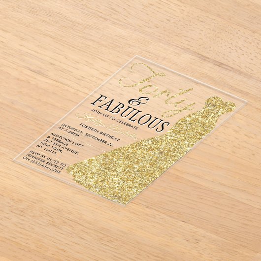 Elegant Glitter Dress | Veertig jaar en feestdag Acryl Uitnodigingen (Laagn)