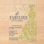 Elegant Glitter Dress | Veertig jaar en feestdag Acryl Uitnodigingen (Voorkant)