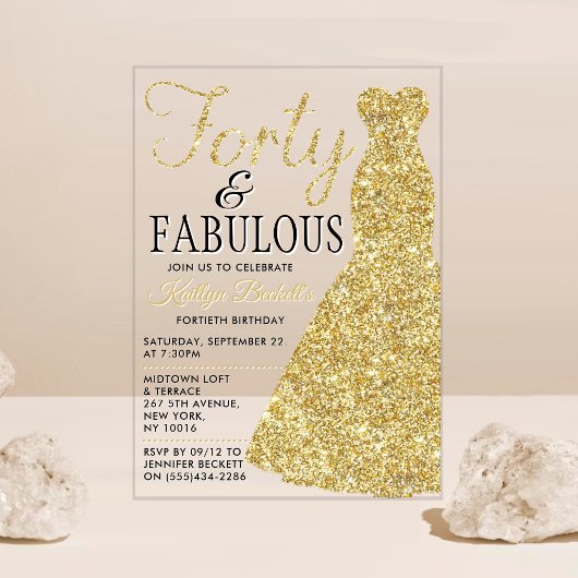 Elegant Glitter Dress | Veertig jaar en feestdag Acryl Uitnodigingen
