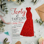 Elegant Glitter Dress | Veertig jaar en feestdag Acryl Uitnodigingen<br><div class="desc">Vier in stijl met deze trendy en elegante rode glitterjurk 40th Birthday acryl uitnodigingen. Het ontwerp is gemakkelijk te personaliseren en uw gasten zullen blij zijn wanneer ze deze stijlvolle uitnodigingen ontvangen.</div>