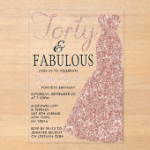 Elegant Glitter Dress | Veertig jaar en feestdag Acryl Uitnodigingen (Voorkant)