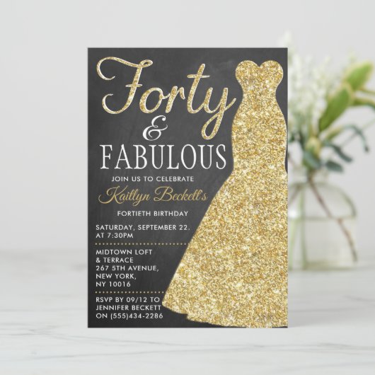 Elegant Glitter Dress | Veertig jaar en feestdag Kaart (Staand voorkant)