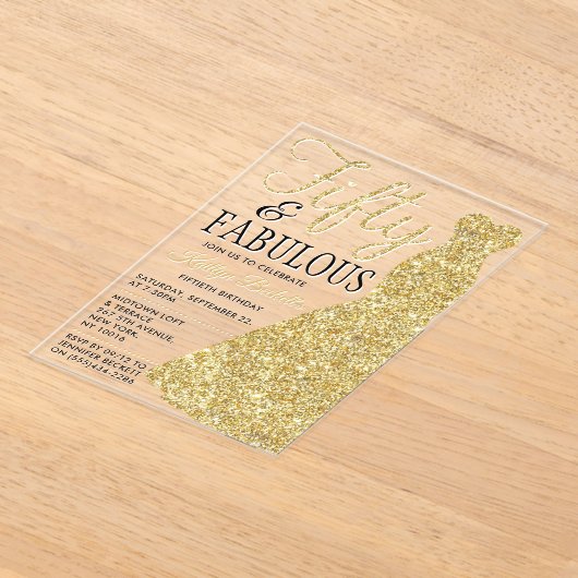 Elegant Glitter Dress | Vijftig jaar en feestdag Acryl Uitnodigingen (Laagn)