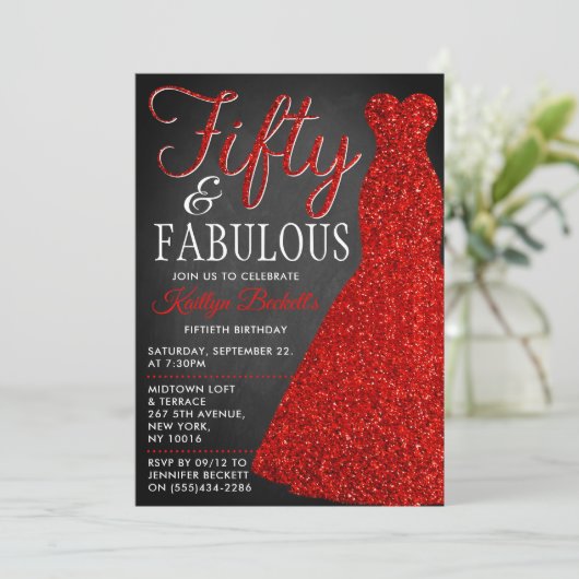 Elegant Glitter Dress | Vijftig jaar en feestdag Kaart (Staand voorkant)