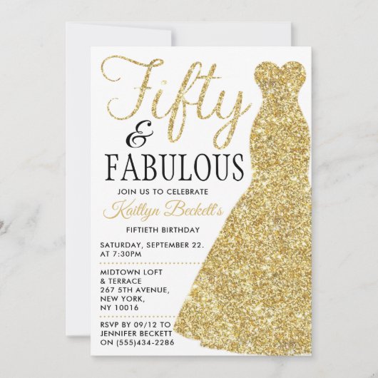 Elegant Glitter Dress | Vijftig jaar en feestdag Kaart (Voorkant)