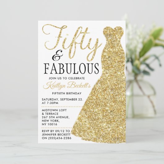 Elegant Glitter Dress | Vijftig jaar en feestdag Kaart (Staand voorkant)