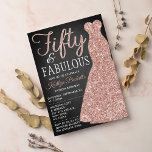 Elegant Glitter Dress | Vijftig jaar en feestdag Kaart<br><div class="desc">Geniet in stijl met deze trendy en elegante roos goudglitter jurk 50th Birthday invitations. Het ontwerp is gemakkelijk te personaliseren en uw gasten zullen enthousiast zijn wanneer zij deze stijlvolle uitnodigingen ontvangen.</div>