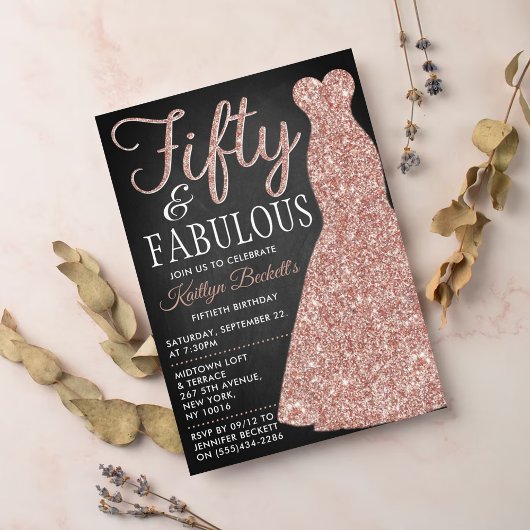 Elegant Glitter Dress | Vijftig jaar en feestdag Kaart