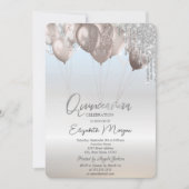 Elegant Glitter Drift Balloons Silver Quinceañera Kaart (Voorkant)