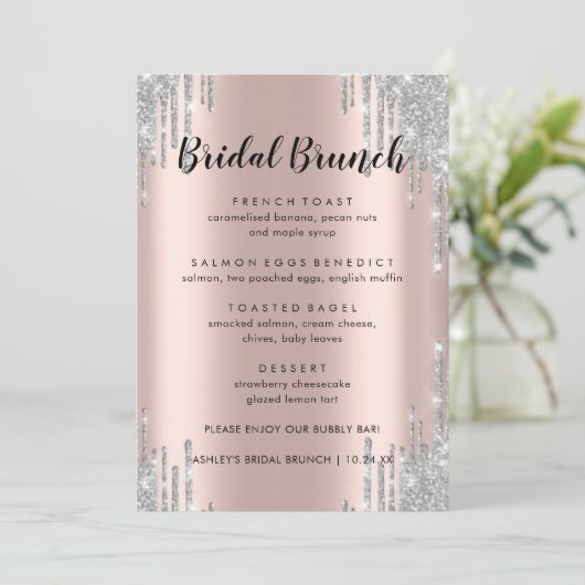 Elegant Glitter Drift Bridal Brunch Menu Kaarten (Staand voorkant)