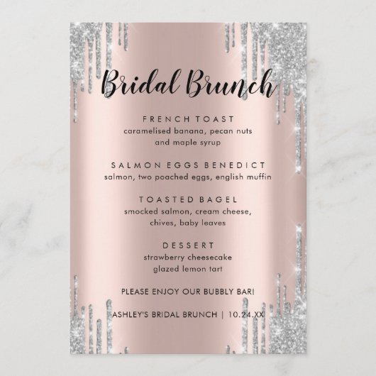 Elegant Glitter Drift Bridal Brunch Menu Kaarten (Voorkant)