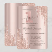 Elegant Glitter Drift Roos Gold 1e verjaardag Kaart (Voorkant / Achterkant)