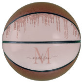Elegant Glitter Drift Roos Gold Monogram Script Basketbal (Voorkant)