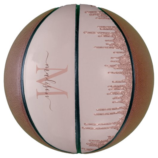 Elegant Glitter Drift Roos Gold Monogram Script Basketbal (Verticaal)