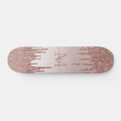 Elegant Glitter Drift Roos Gold Monogram Script Persoonlijk Skateboard (Horizontaal)