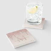 Elegant Glitter Drift Roos Gold Monogram Script Stenen Onderzetter (Zijkant)