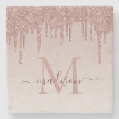 Elegant Glitter Drift Roos Gold Monogram Script Stenen Onderzetter (Voorkant)