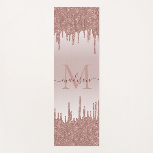 Elegant Glitter Drift Roos Gold Monogram Script Yogamat (Voorkant)