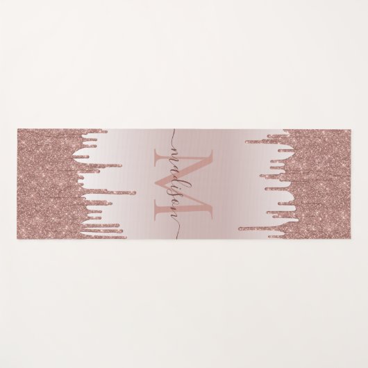 Elegant Glitter Drift Roos Gold Monogram Script Yogamat (Voorkant (horizontaal))