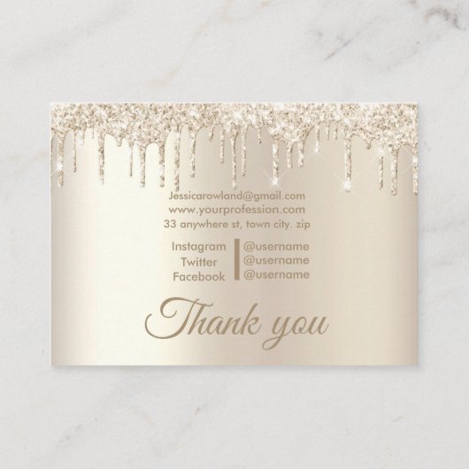 ELEGANT GLITTER DRIP CHIC CHAMPAGNE VISITEKAARTJE (Achterkant)