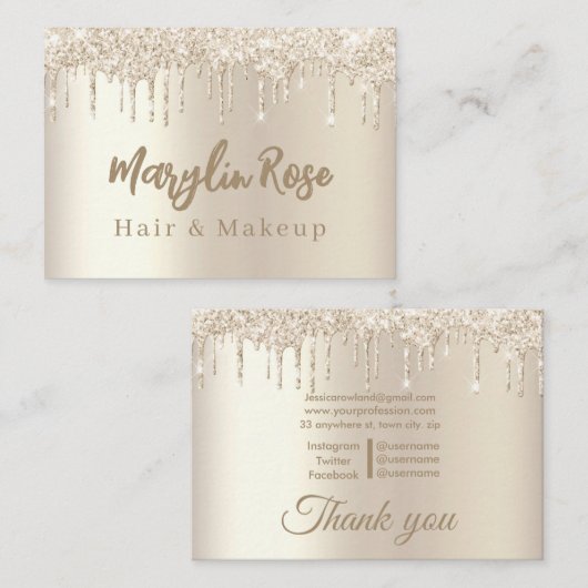 ELEGANT GLITTER DRIP CHIC  CHAMPAGNE VISITEKAARTJE (Voorkant / Achterkant)