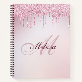 elegant glitter drip trendy girly monogram notitieboek