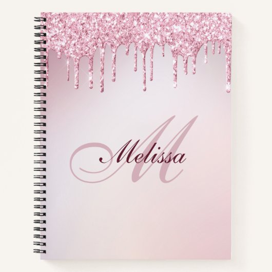 elegant glitter drip trendy girly monogram notitieboek (Voorkant)