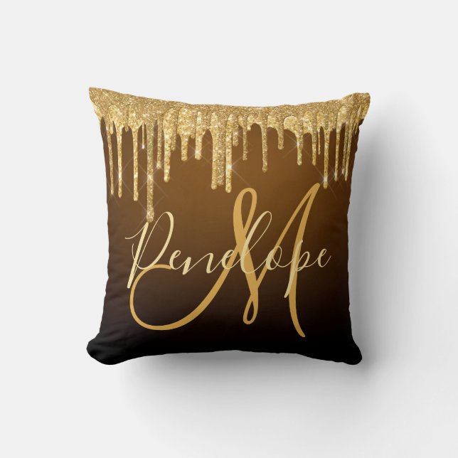Elegant Glitter Dripping Monogram Kussen (Voorkant)
