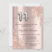 Elegant Glitter Drips Roos Gold 11e verjaardag Kaart (Voorkant)