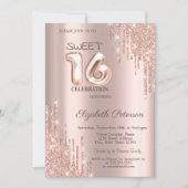 Elegant Glitter Drips Roos Gold Sweet 16 Kaart (Voorkant)