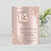 Elegant Glitter Drips Roos Gold Sweet 16 Kaart (Staand voorkant)