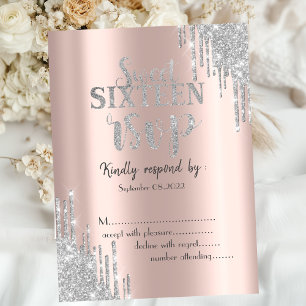 Elegant Glitter Drips Roze Goud Sweet 16 RSVP Kaart