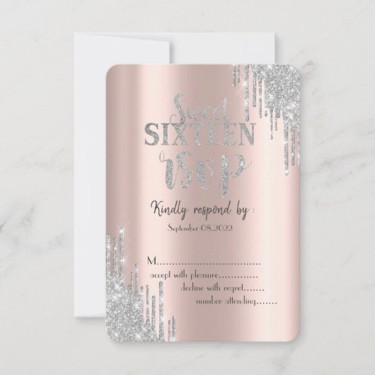 Elegant Glitter Drips Roze Goud Sweet 16 RSVP Kaart (Voorkant)