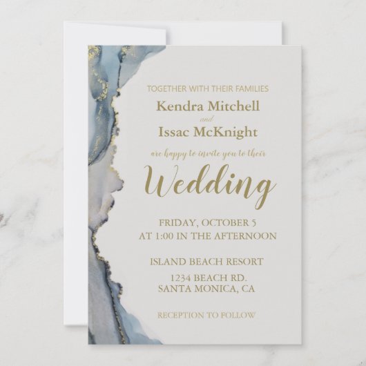 Elegant Glitter Dusty Blue Gold Kaart (Voorkant)