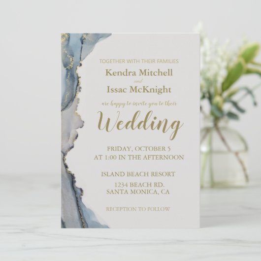 Elegant Glitter Dusty Blue Gold Kaart (Staand voorkant)