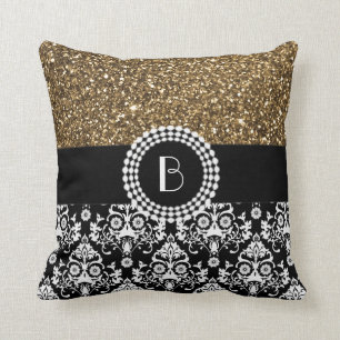 Elegant Glitter en Damask Patroon met Monogram Kussen