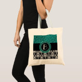 Elegant Glitter en Damask Patroon met Monogram Tote Bag (Voorkant (product))