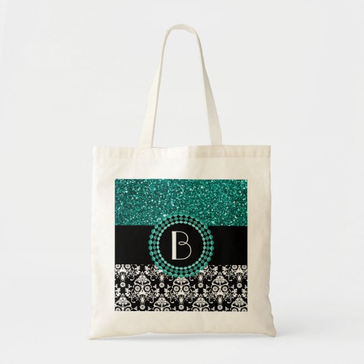 Elegant Glitter en Damask Patroon met Monogram Tote Bag (Voorkant)