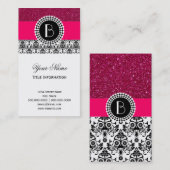 Elegant Glitter en Damask Patroon met Monogram Visitekaartje (Voorkant / Achterkant)