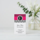 Elegant Glitter en Damask Patroon met Monogram Visitekaartje (Staand voorkant)