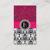 Elegant Glitter en Damask Patroon met Monogram Visitekaartje (Achterkant)