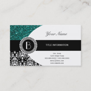 Elegant Glitter en Damask Patroon met Monogram Visitekaartje