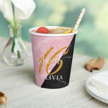 Elegant Glitter en marble Sweet 16-papierbekertjes