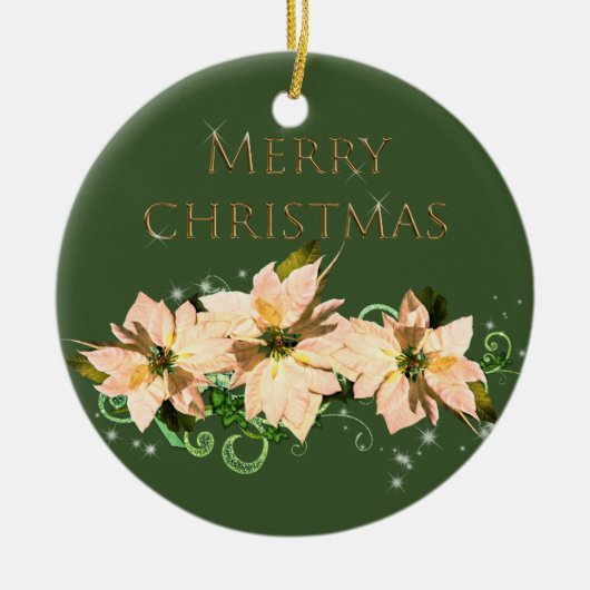 Elegant Glitter en Poinsettia keramisch Ornament (Voorkant)