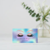 Elegant Glitter Faux Lashes Blue Holographic Visitekaartje (Staand voorkant)