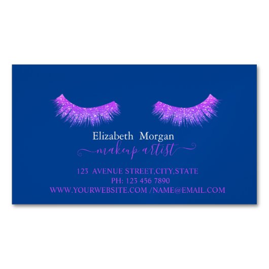 Elegant Glitter Faux Lashes, Makeup Artist Magnetisch Visitekaartje (Voorkant)