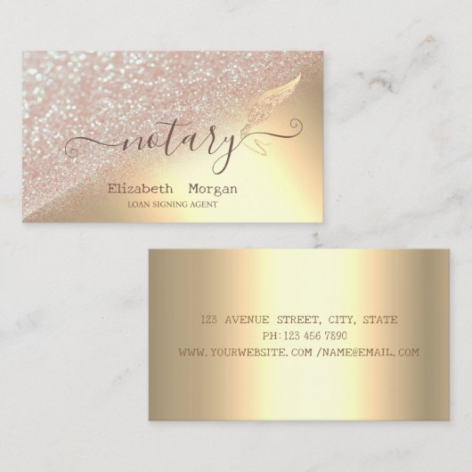 Elegant Glitter Feather Notary Bokeh Gold Visitekaartje (Voorkant / Achterkant)